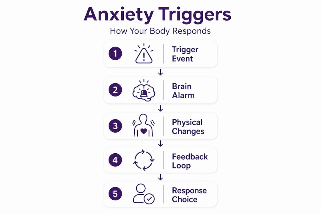 Simple infographic showing anxiety trigger response steps