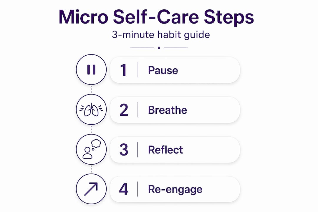 Vertical flow infographic of micro self-care steps