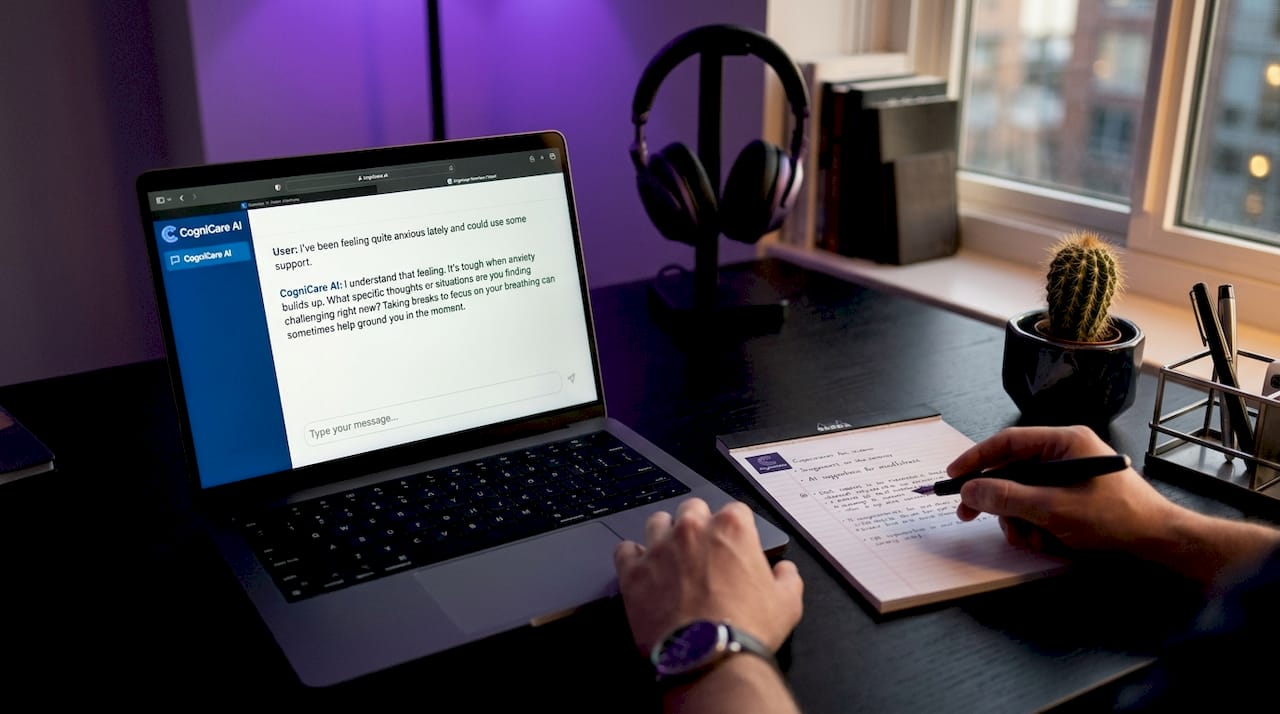 Laptop showing AI chat interface on desk