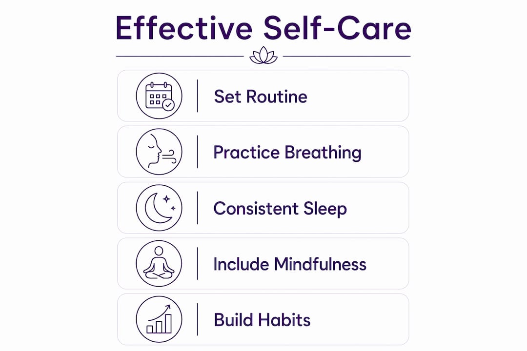 Infographic listing effective self-care steps for anxiety
