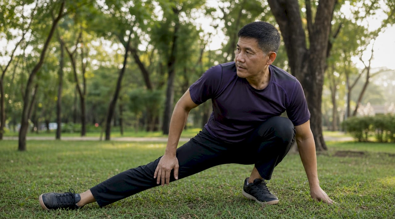 Man stretching to manage anxiety symptoms