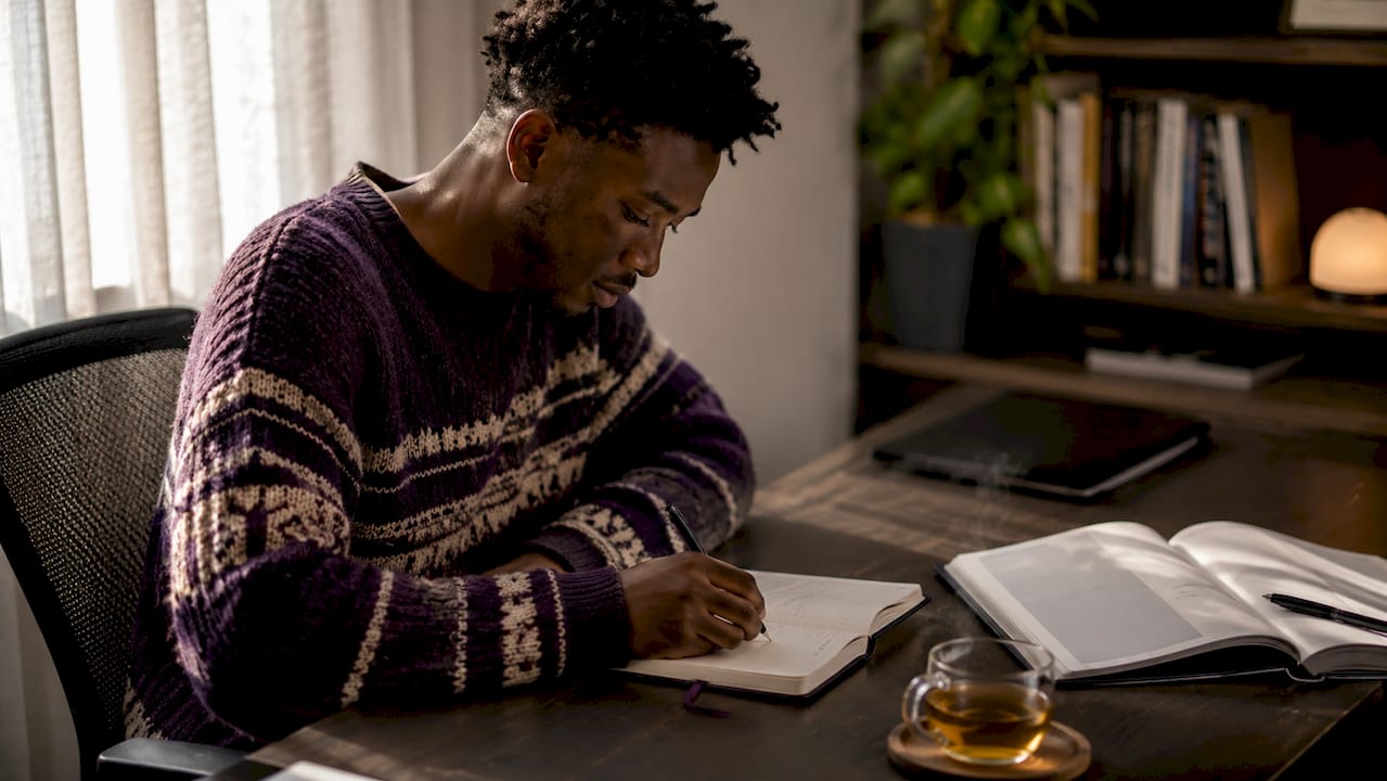 Man journaling during mindfulness practice