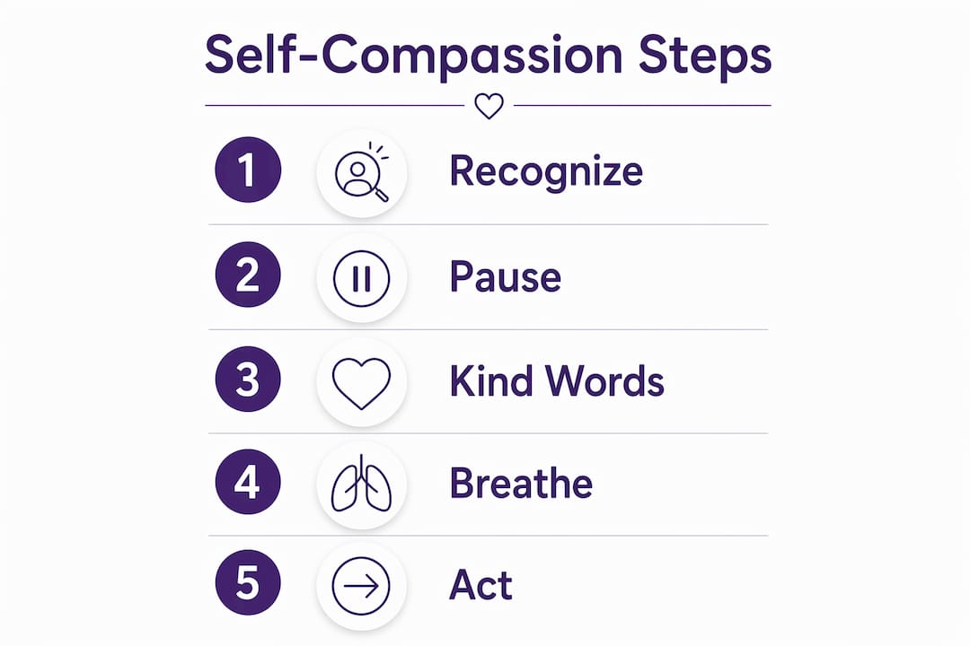 Infographic outlining five self-compassion practices steps