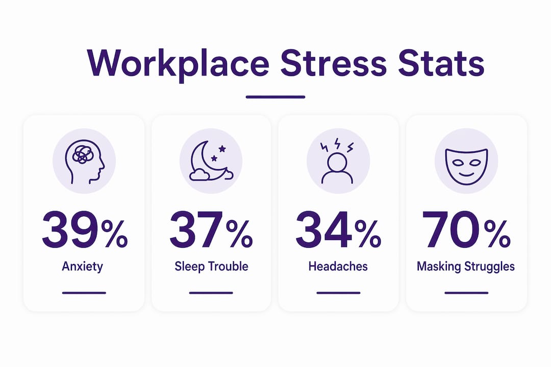 Infographic showing workplace stress symptom statistics