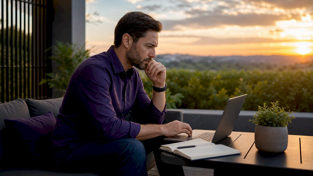 Man focusing on laptop in coworking space