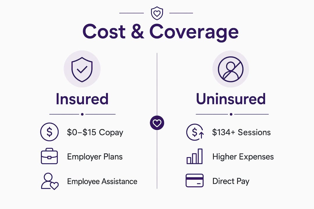 Infographic comparing insured vs uninsured mental health care costs