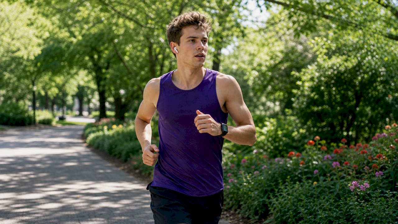 Man jogging outdoors for mood enhancement