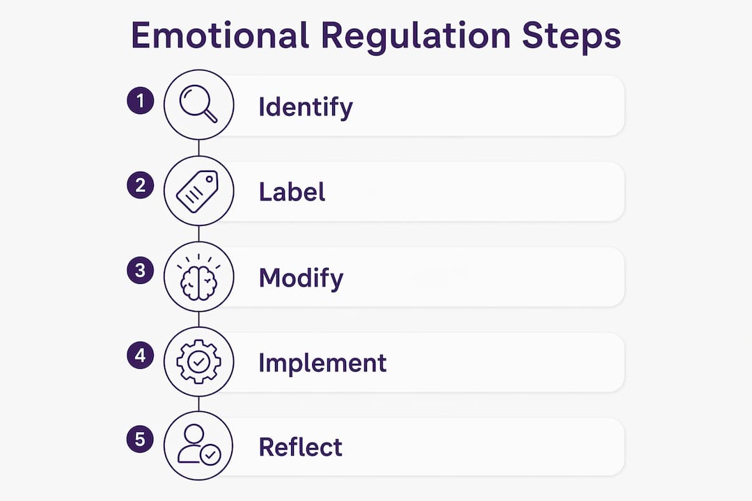 Infographic showing steps of emotional regulation process