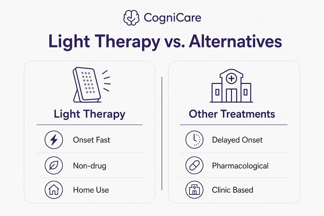 Infographic comparing light therapy with other depression treatments