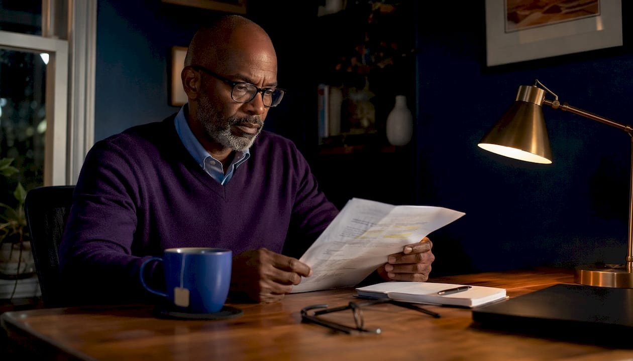 Man reviewing mental health emergency contacts list