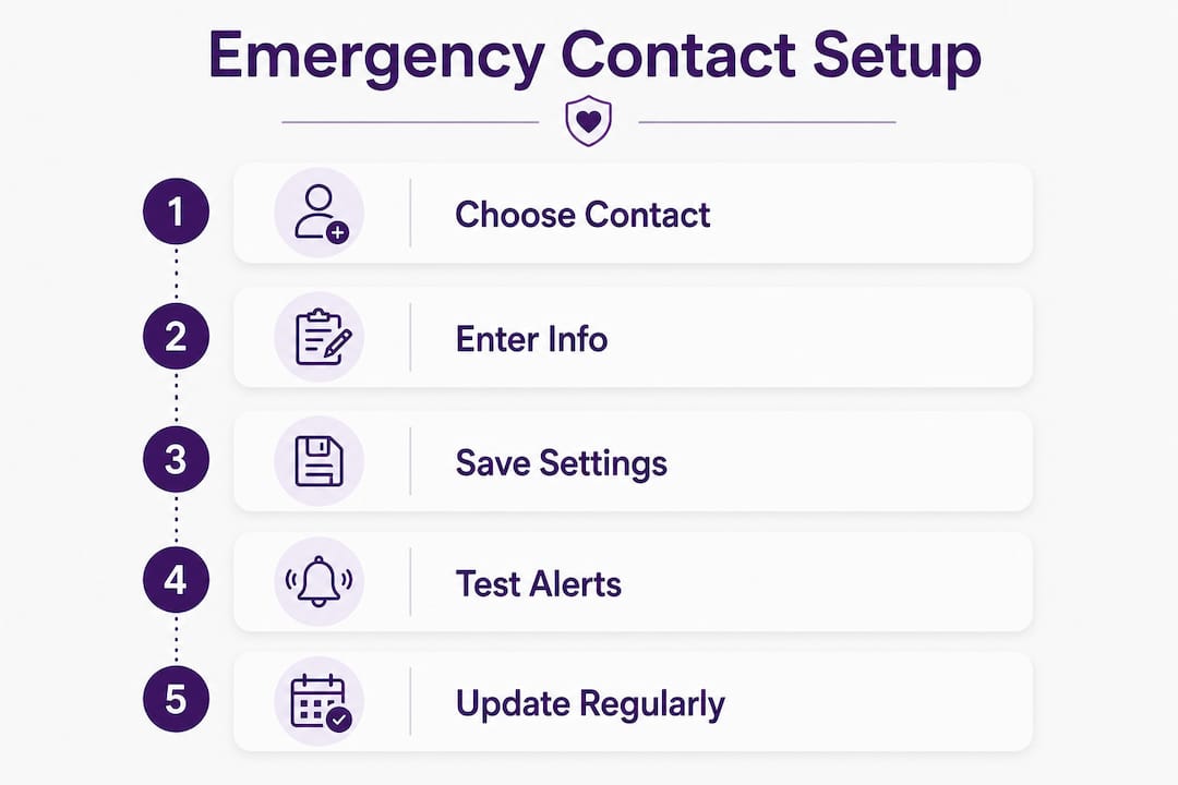 Infographic showing emergency contact setup steps