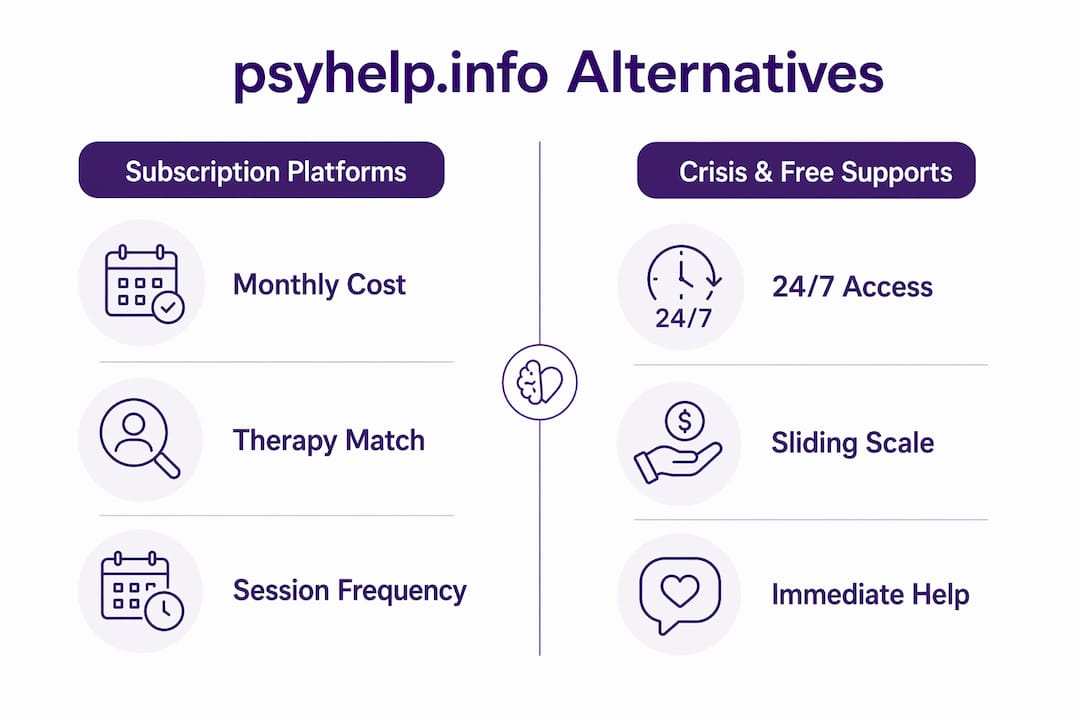 Infographic comparing subscription platforms and crisis mental health supports