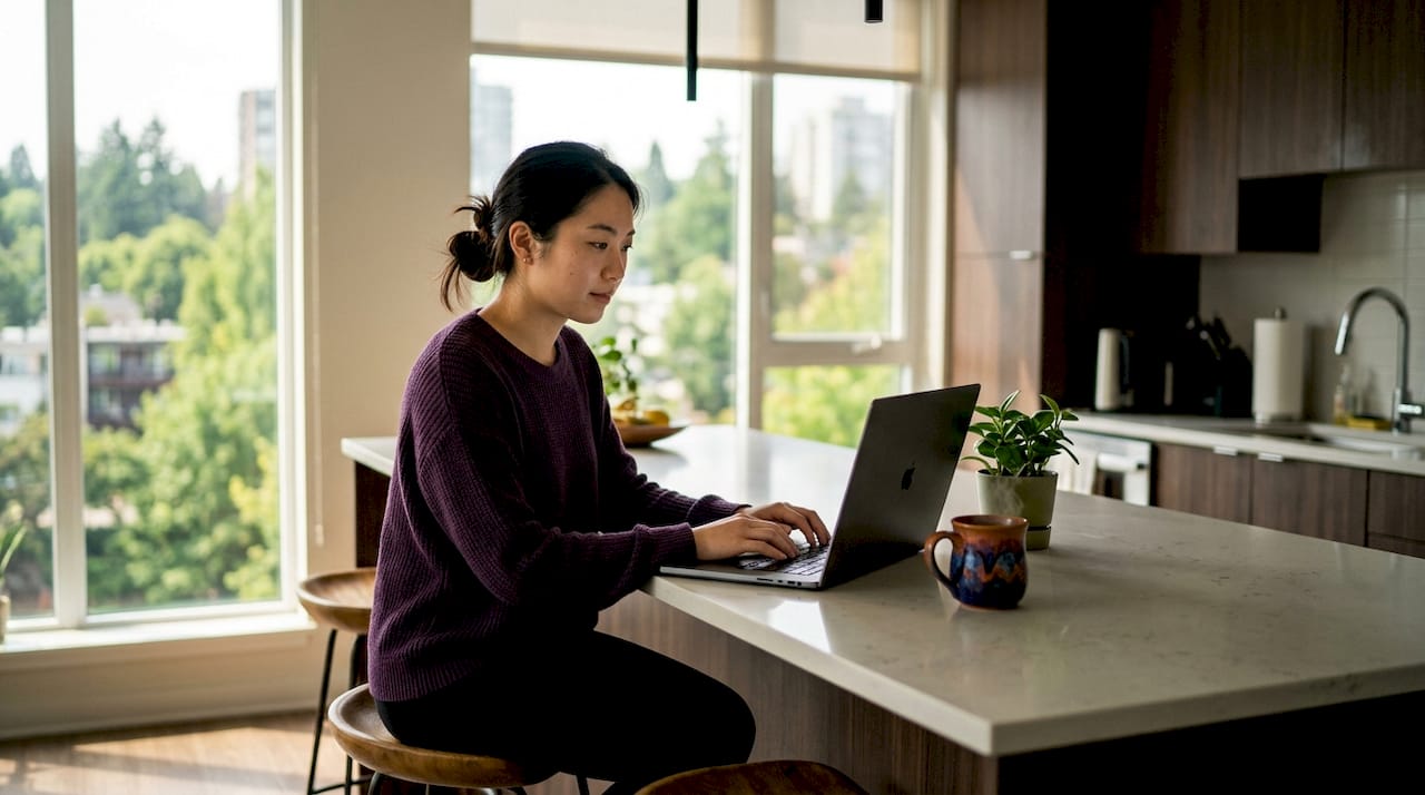 Woman using laptop for mental health tools