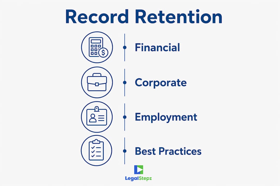 Infographic outlining business record retention categories and duration