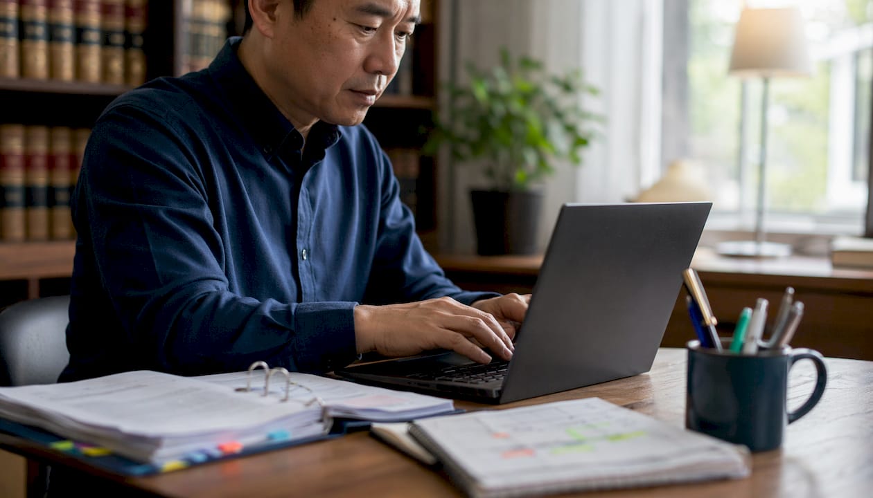Hands typing on keyboard entering records data