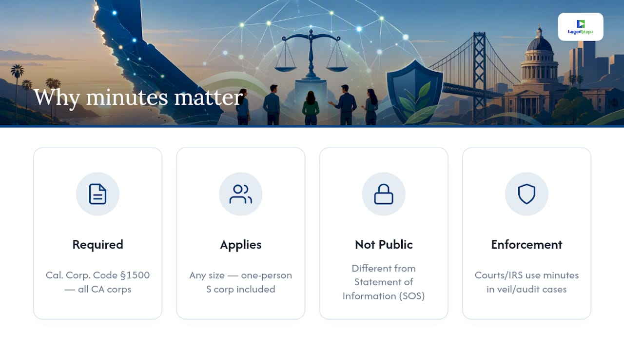 Why Does California Law Require Corporate Minutes? — overview diagram