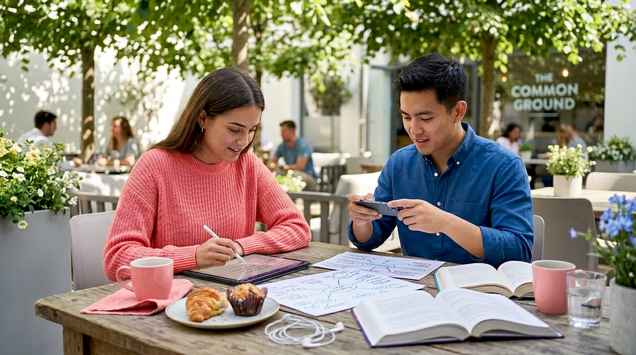 Students digitizing and selling academic notes in café