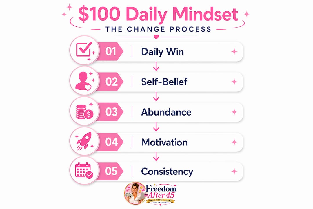 Vertical infographic explaining daily income mindset shift