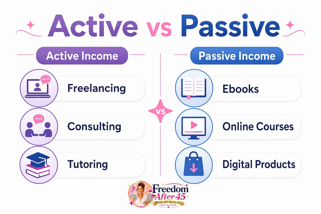 Infographic comparing active and passive online income methods