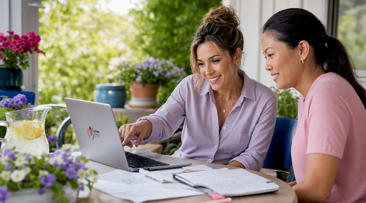 Women discussing online caregiving gigs