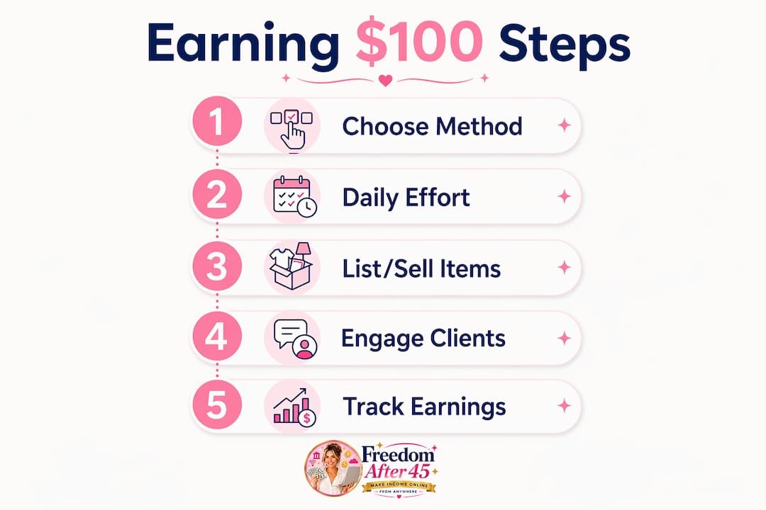 Infographic showing steps to earn first 100 dollars online