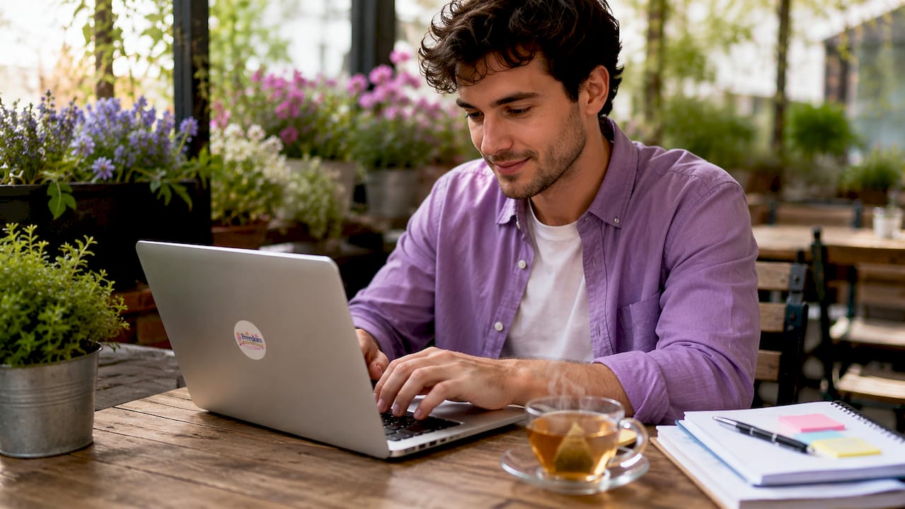 Hands typing on laptop practicing digital marketing