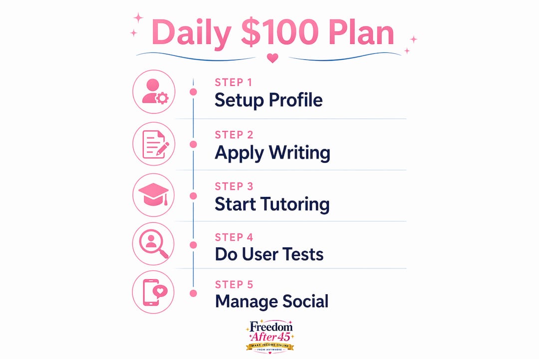 Infographic outlining step-by-step plan to earn $100 daily