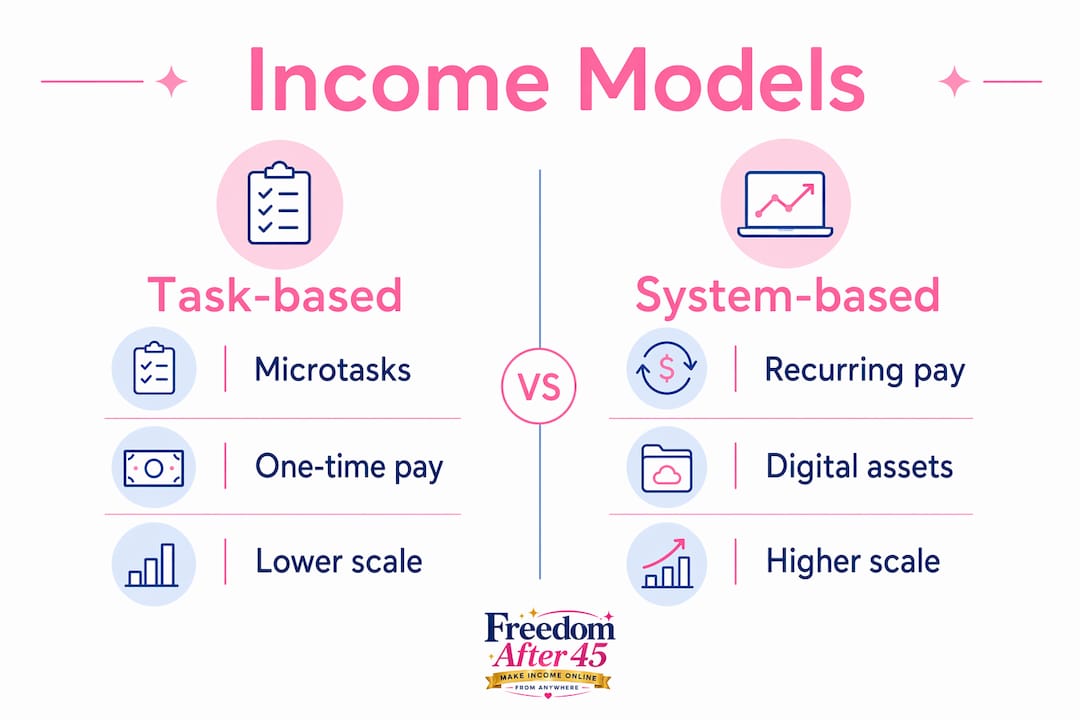 Infographic comparing task-based and system-based online income models