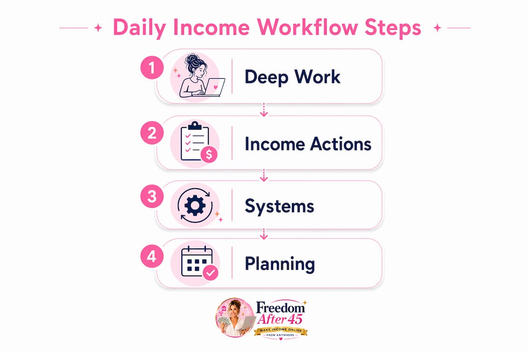 Infographic illustrating daily income workflow steps