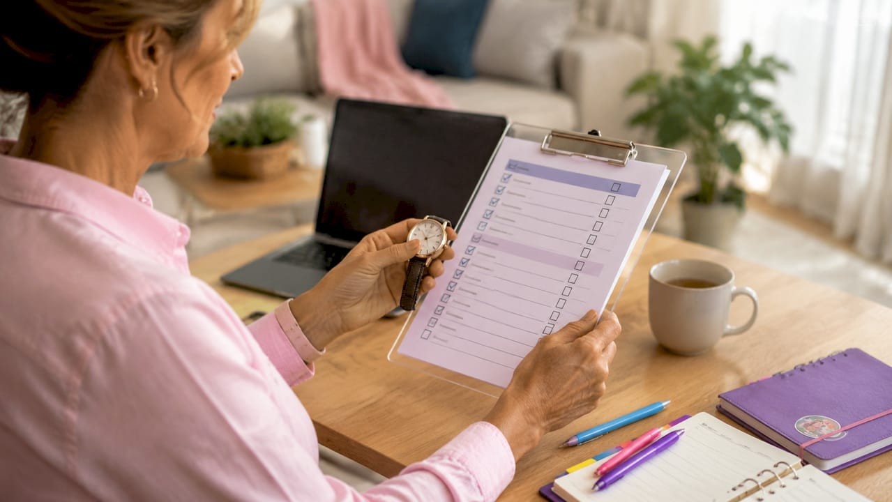 Hands checking daily income workflow checklist