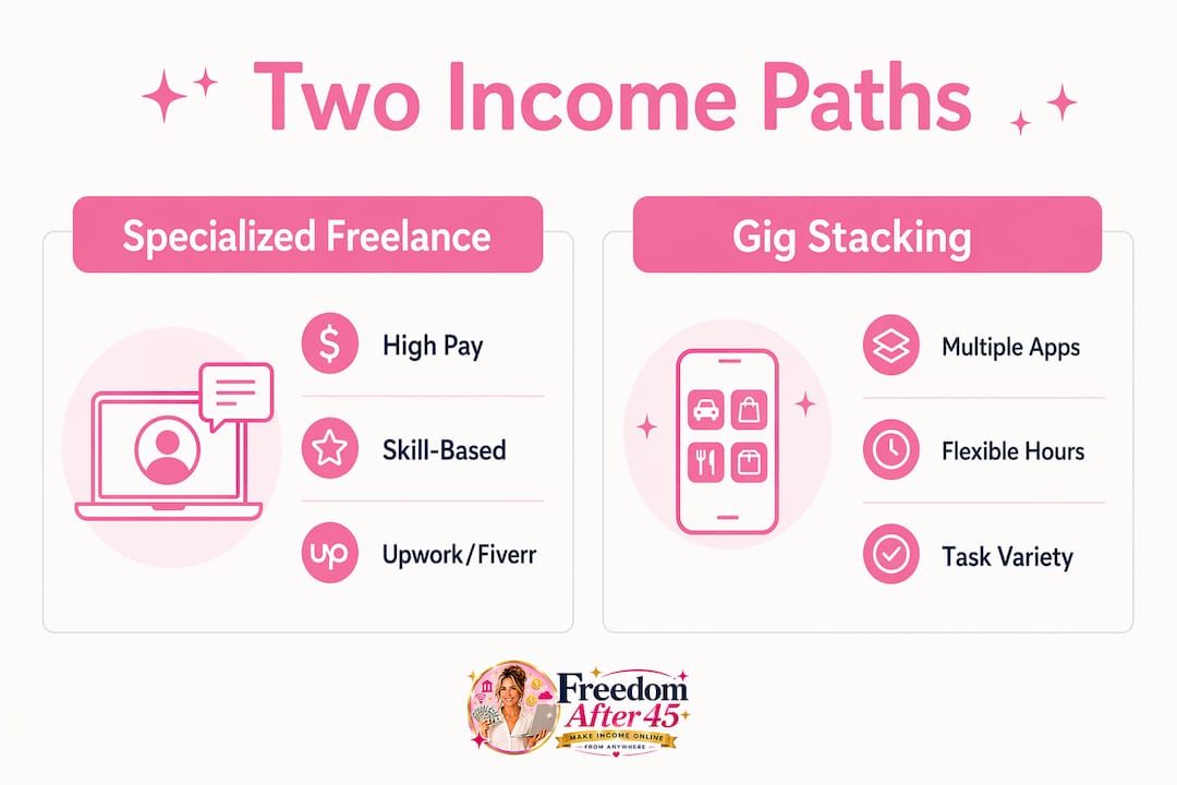 Infographic comparing freelance and gig stacking income methods