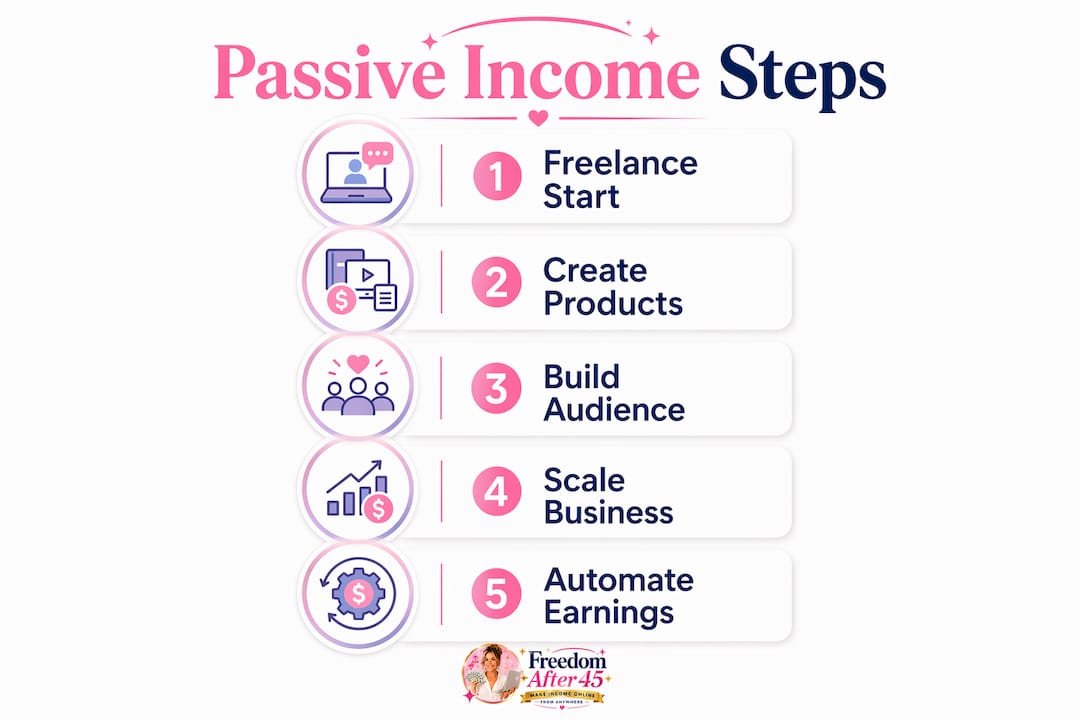 Infographic outlining passive income steps for single moms