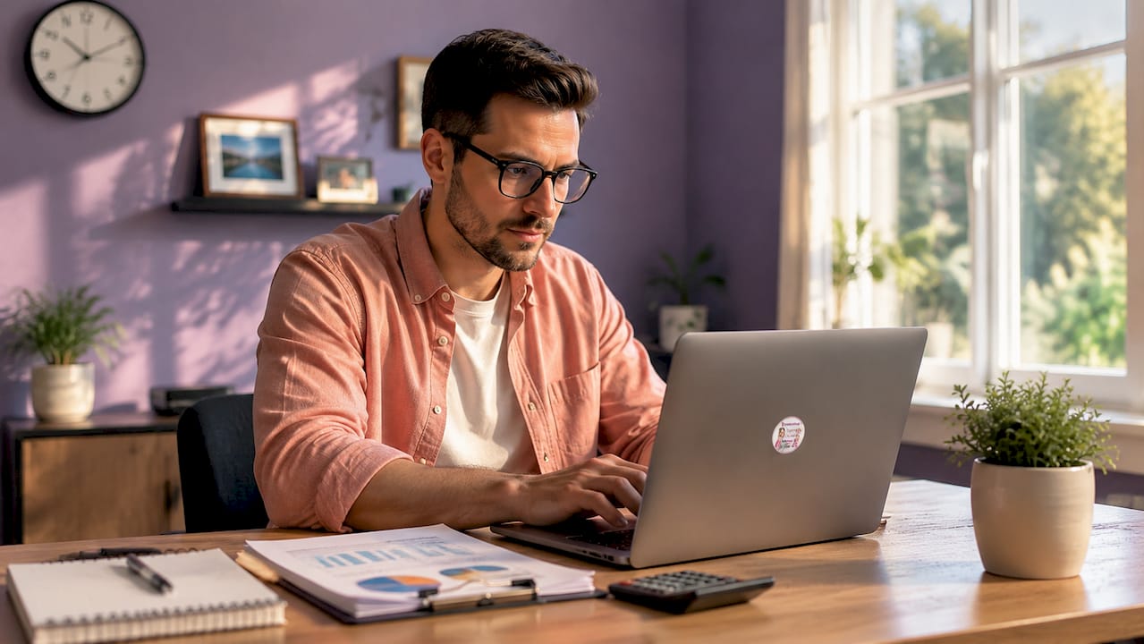 Man typing virtual bookkeeping tasks at home desk
