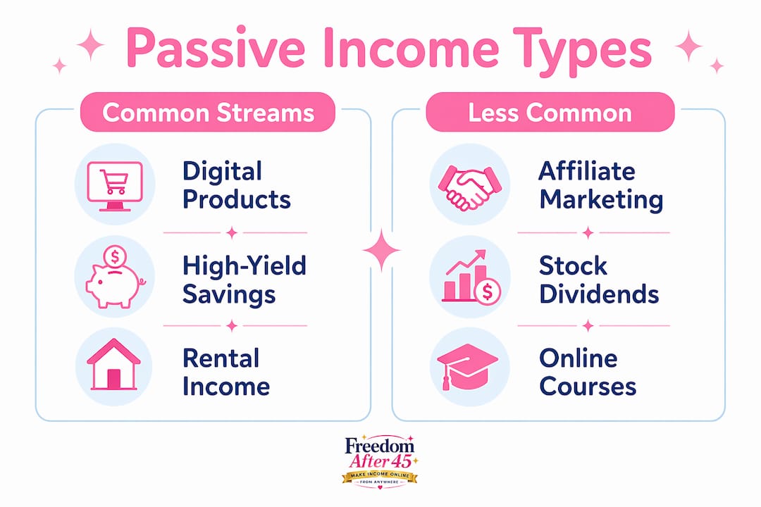 Infographic comparing common and less common passive income types