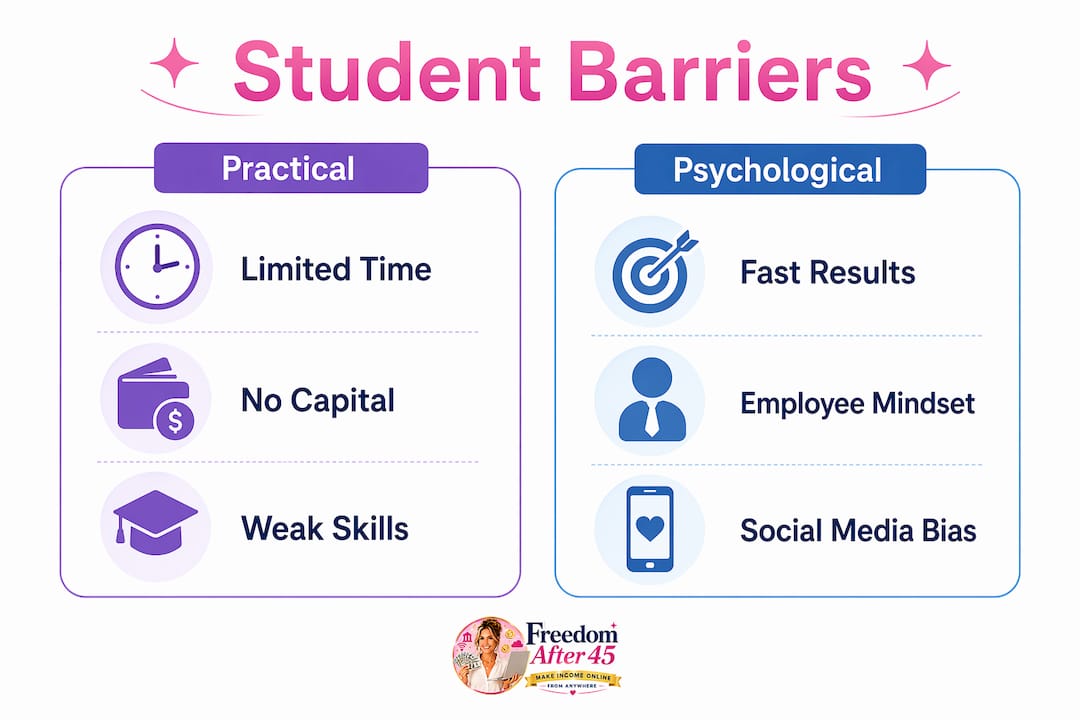 Infographic comparing practical and psychological student barriers