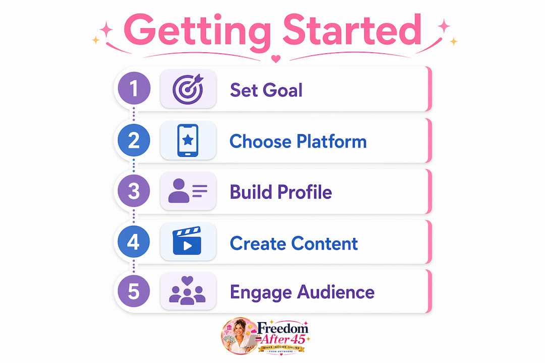 Infographic outlining five steps to start online income