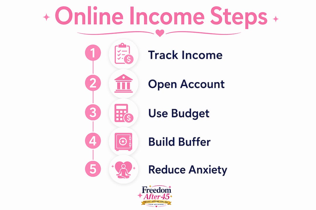Infographic illustrating steps to reduce financial anxiety with online income