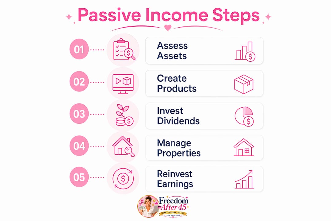 Infographic outlining steps to build passive income.