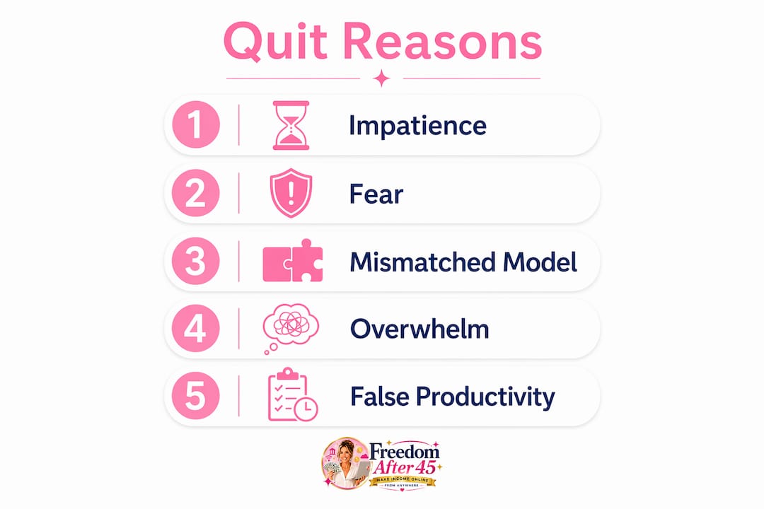 Infographic showing top reasons people quit online income