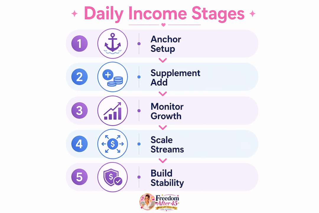 Infographic illustrating stages of daily income systems