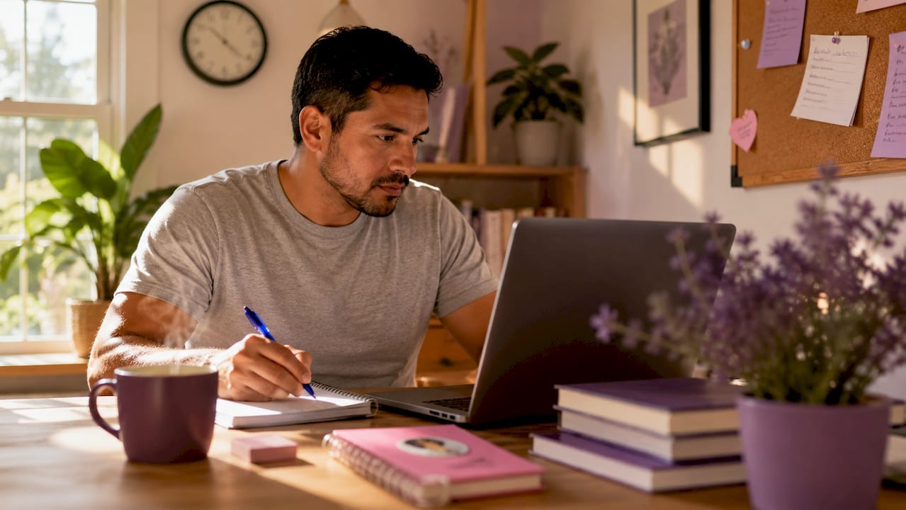 Man managing income streams at home workspace