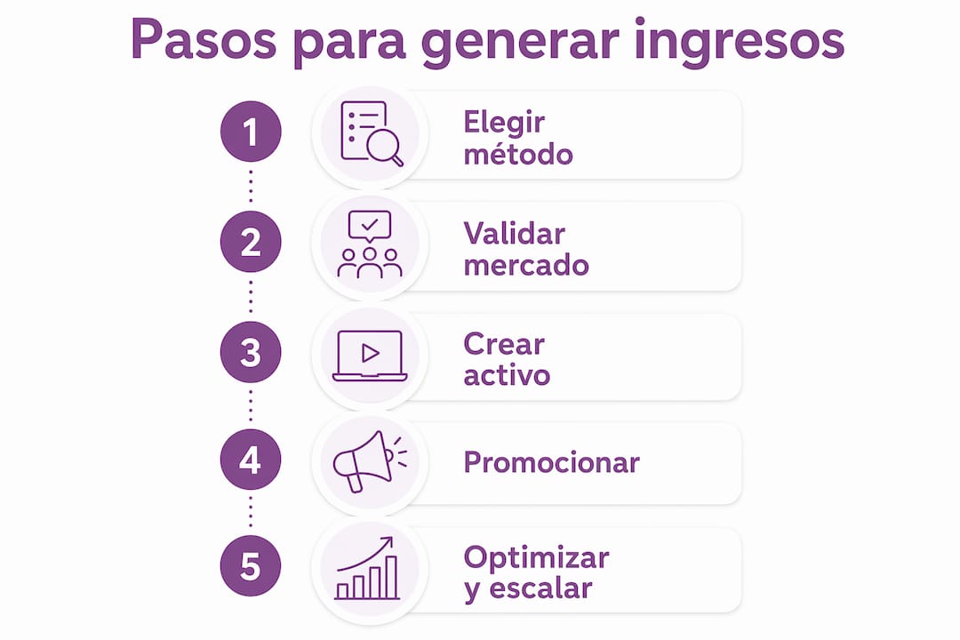 Guía visual con los pasos clave para generar ingresos pasivos