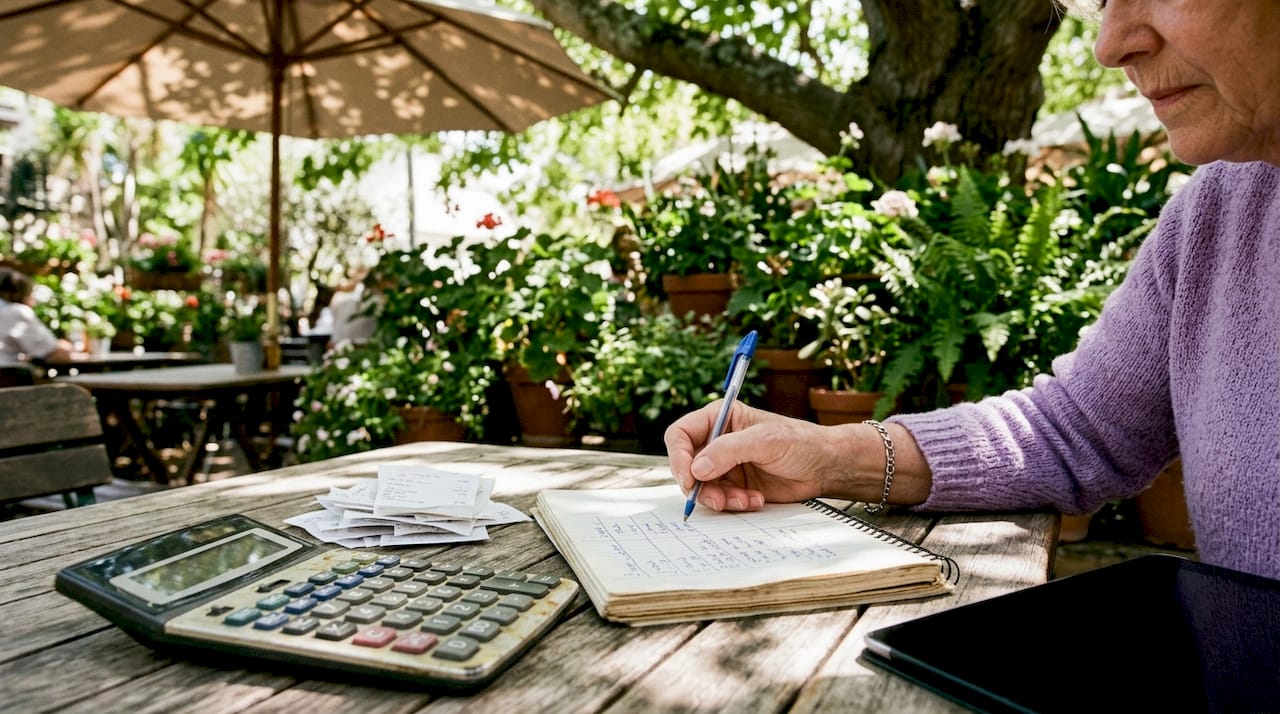 Manos apuntando los gastos en una libreta para llevar el control del presupuesto