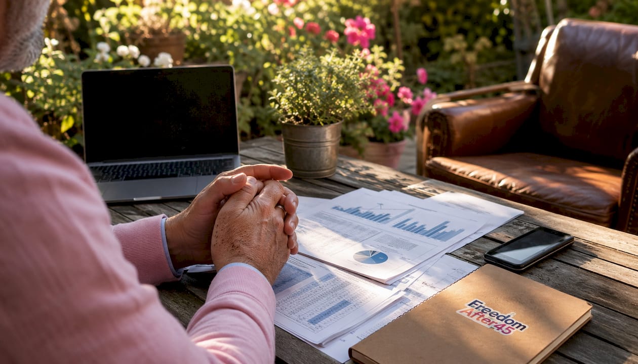 Close-up of hands resting on financial papers
