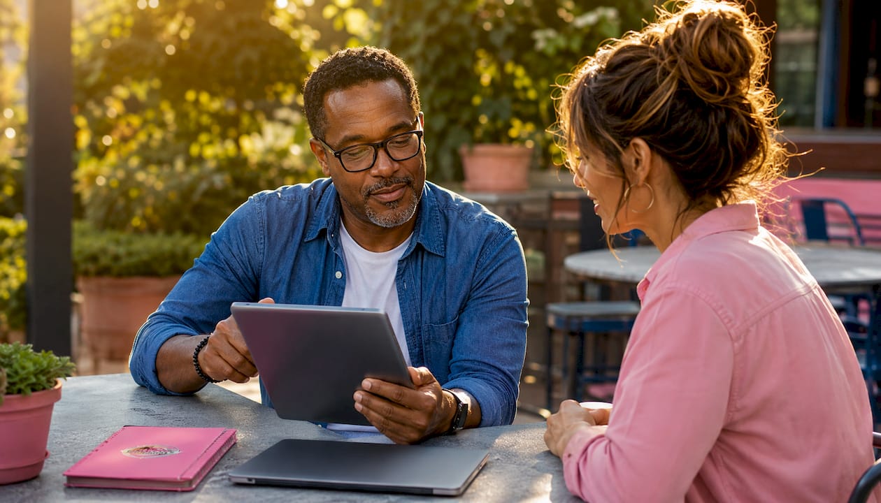 Entrepreneurs collaborating on scaling passive income flow