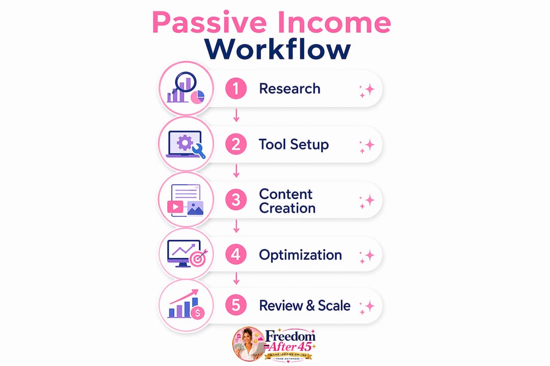 Infographic showing passive income workflow steps