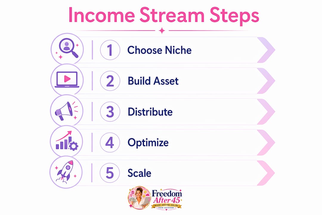 Infographic explaining step-by-step income stream guide