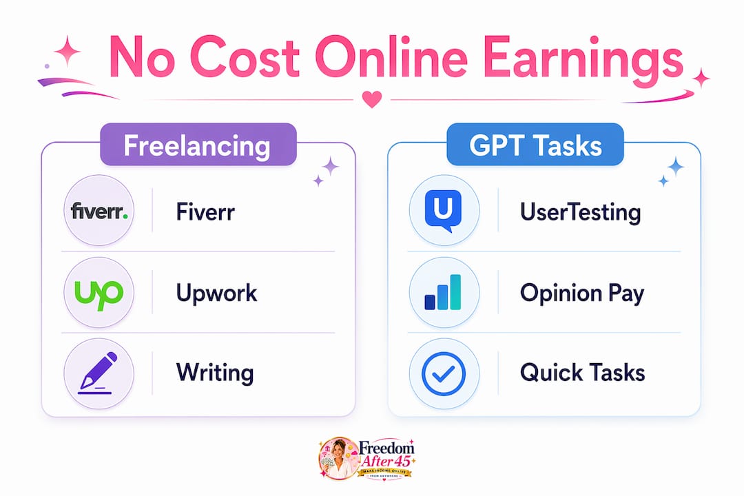 Infographic comparing freelancing and GPT tasks for no-cost online earning