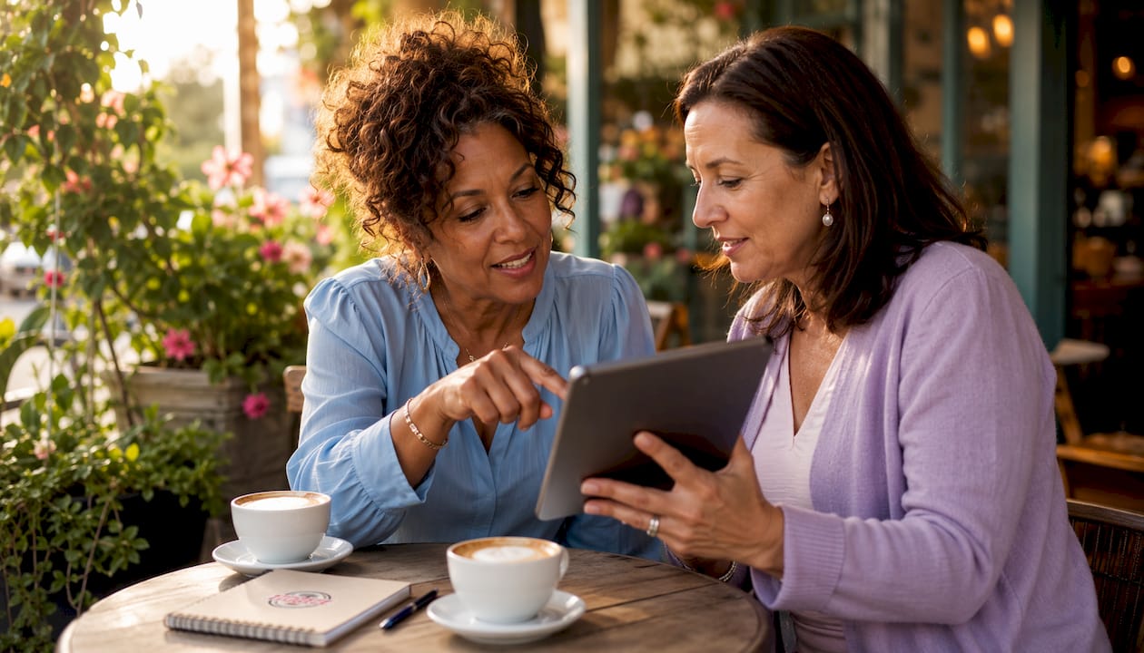 Two women discussing financial step-by-step guide