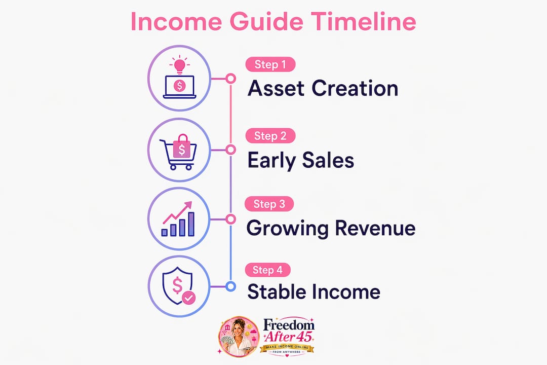 Infographic showing realistic income timeline steps